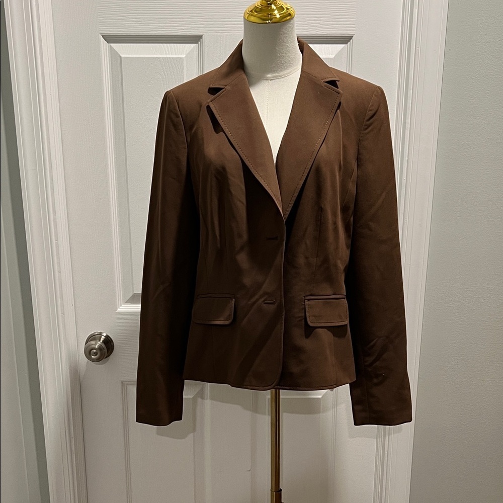 Brown Women's Blazer Faux Pockets